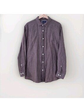 Charles Tyrwhitt Brown Pure Linen Shirt Mens L Extra Slim Fit Breathable Summer